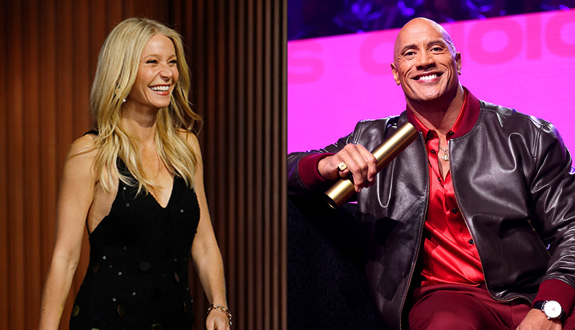 Side by side images of Gwyneth Paltrow and Dwayne The Rock Johnson