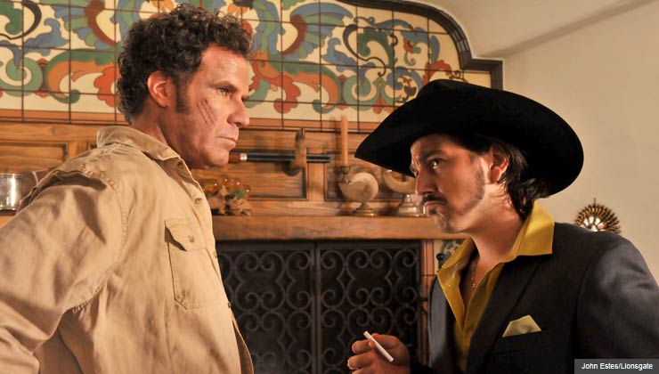 Will Ferrell como Armando Álvarez y Diego Luna como Raúl Álvarez, hermanos en la película la Casa de mi padre.