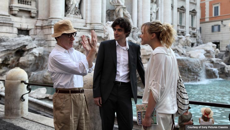 l-r: Woody Allen, Flavio Parenti and Alison Pill star in To Rome With Love