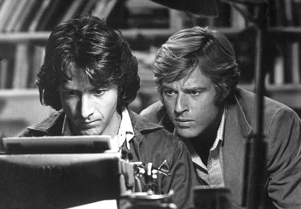 Actor Dustin Hoffman y Robert Redford en la película All the President's Men en 1976.