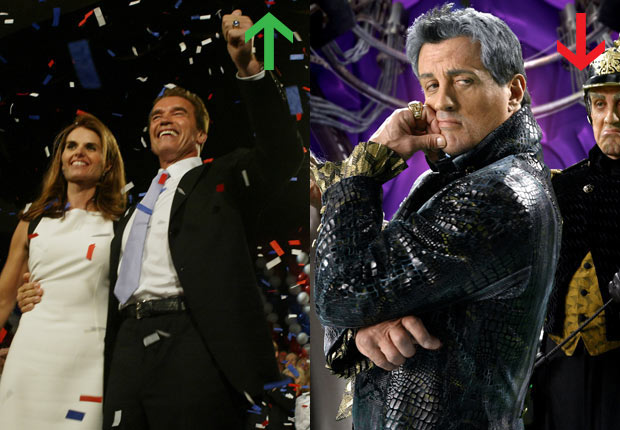 Arnold Schwarzenegger elected as governor of California, 2003; Sylvester Stallone in Spy Kids 3-D, 2003.