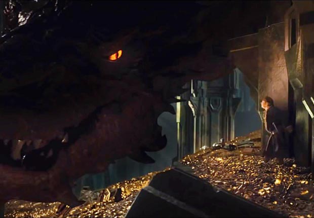 Benedict Cumberbatch as Smaug the dragon in The Hobbit: The Desolation of Smaug. (Courtesy Warner Bros.)