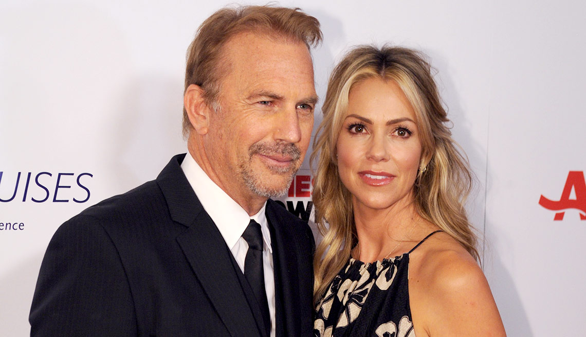 Kevin Costner and wife, Christine Baumgartner, are seen at AARP the Magazine's 
