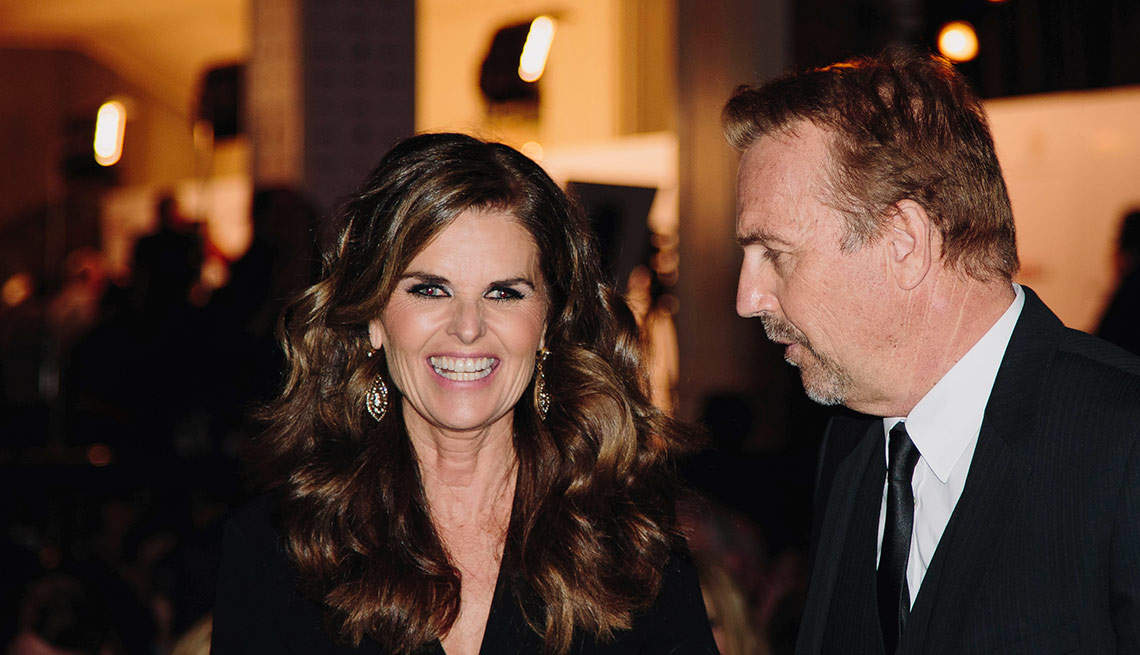 Alzheimer advocate Maria Shriver, with Kevin Costner before AARP's Movies for Grownups 2015 Gala 