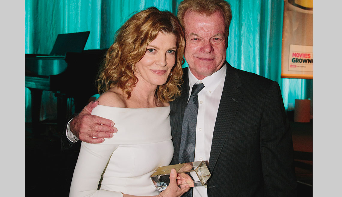 Best Supporting Actress winner for her role in Nightcrawler, Rene Russo with Oscar-winning screenwriter and presenter David Ward 