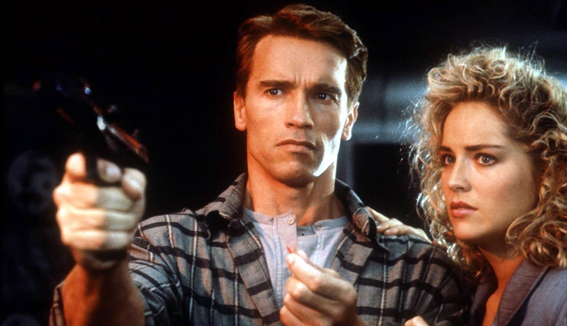 In Total Recall, 1990, with tough guy Arnold Schwarzenegger. 