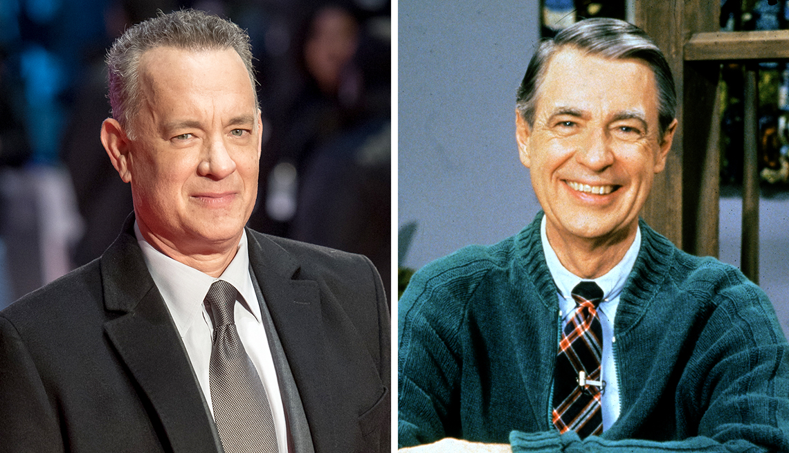 composite image of actor tom hanks and educator fred rogers