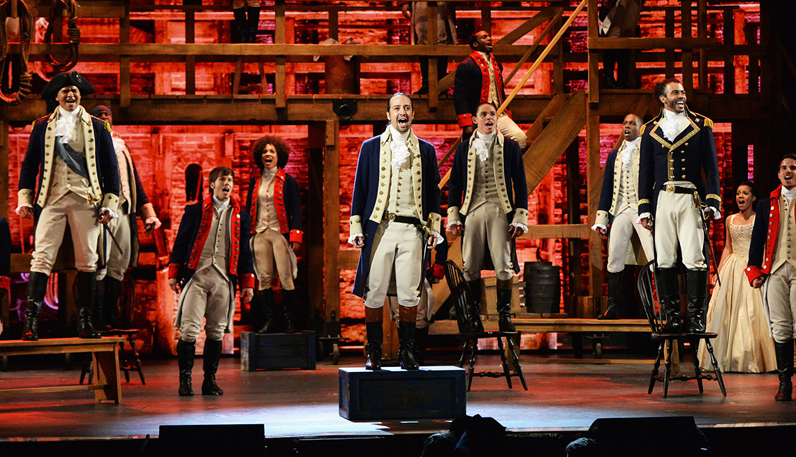 Lin-Manuel Miranda and the cast of Hamilton perform at the 70th Annual Tony Awards