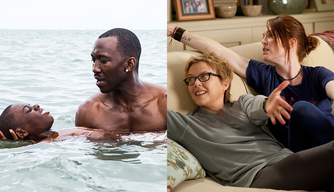 Annette Bening and Julianne Moore in The Kids Are All Right and Mahershala Ali and Alex R Hibbert in Moonlight