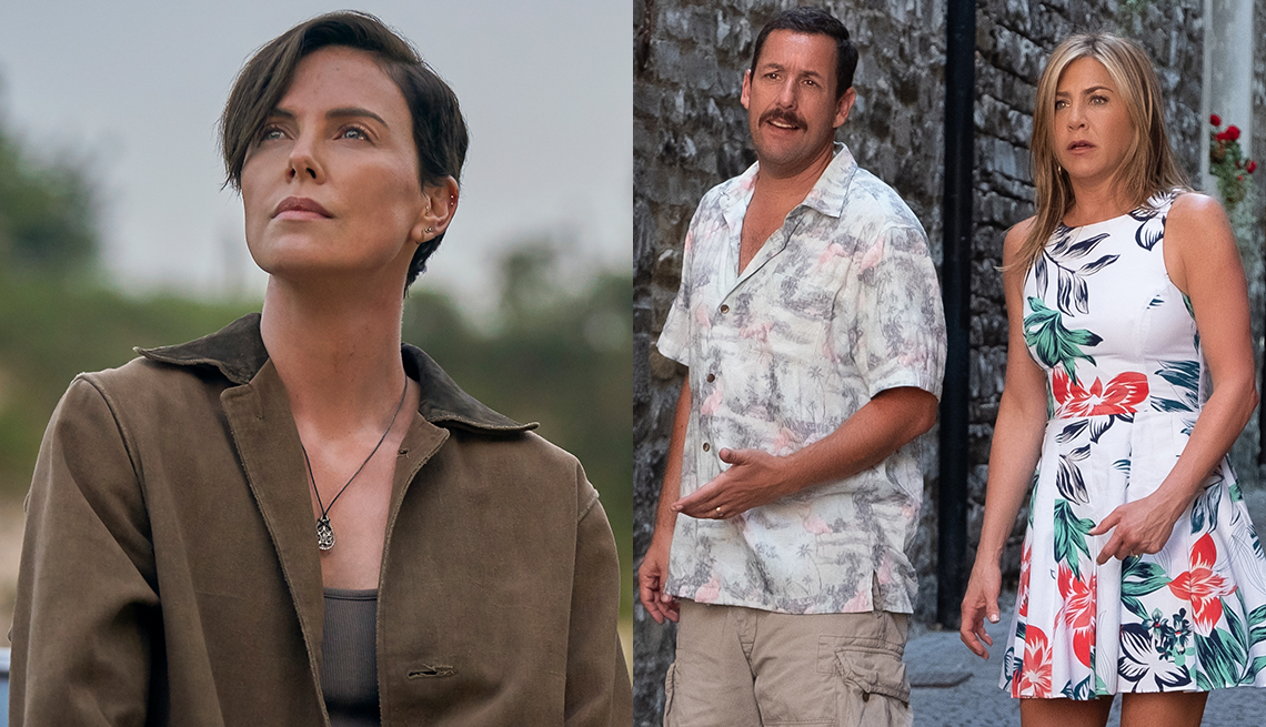 Charlize Theron stars in The Old Guard while Adam Sandler and Jennifer Aniston star in Murder Mystery