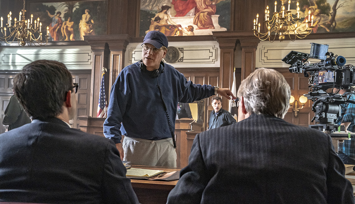 item 9 of Gallery image - Director Aaron Sorkin providing instruction on the set of the film The Trial of the Chicago 7