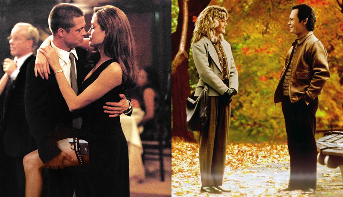 Brad Pitt y Angelina Jolie en "Mr. and Mrs. Smith" y Meg Ryan y Billy Crystal en "When Harry Met Sally".