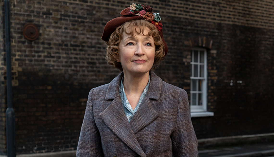 Lesley Manville in a scene from the film Mrs. Harris Goes to Paris