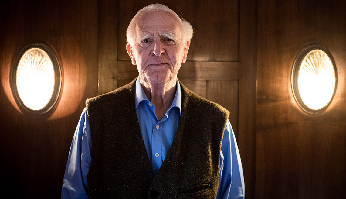 Best-selling author John le Carre poses for a portrait at a hotel in Hamburg, Germany.