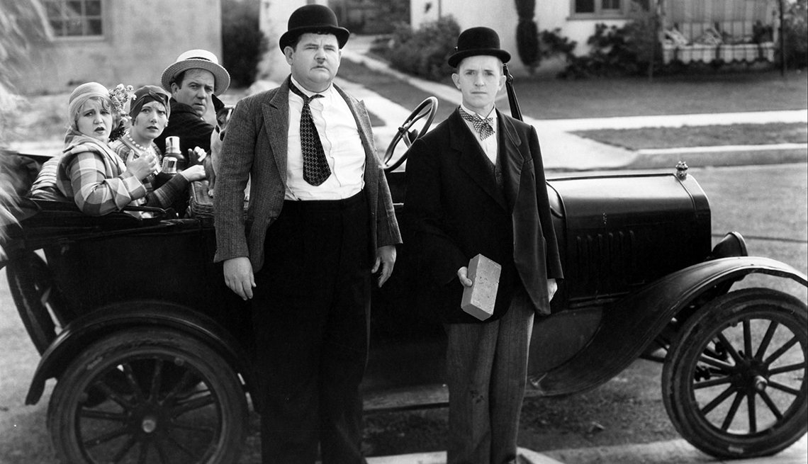 El Gordo y el Flaco, Laurel y Hardy en una escena de la película Perfect Day 