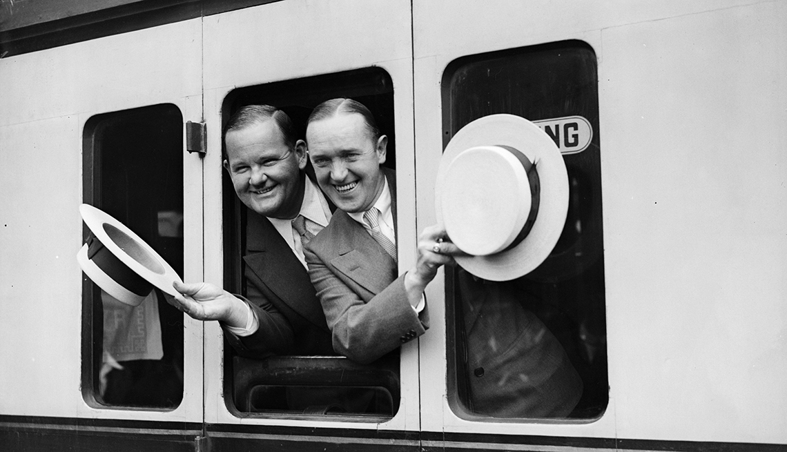 Laurel y Hardy, el Gordo y el Flaco en un tren