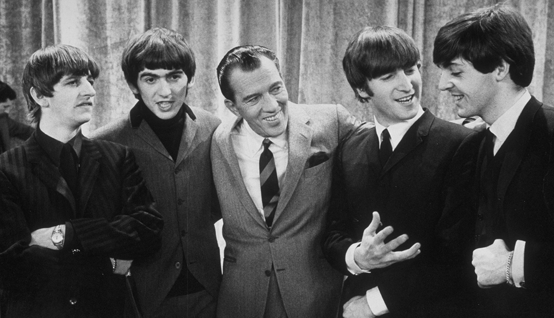 Television Show Host, Ed Sullivan, Stands And Smiles With The Beatles, Ringo Starr, George Harrison, John Lennon, Paul McCartney, The Beatles Slideshow