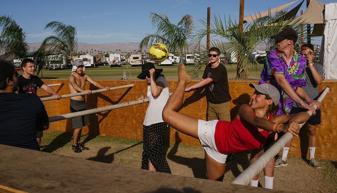 human foosball game at desert trip music festival