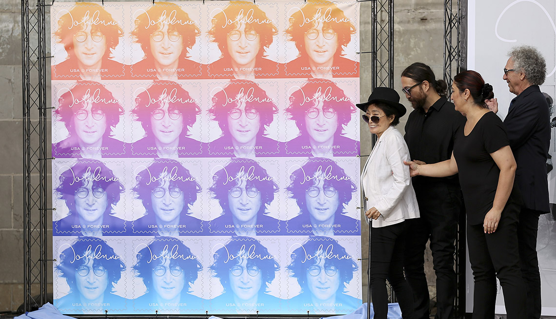 Yoko Ono, Sean Lennon at John Lennon stamp unveiling