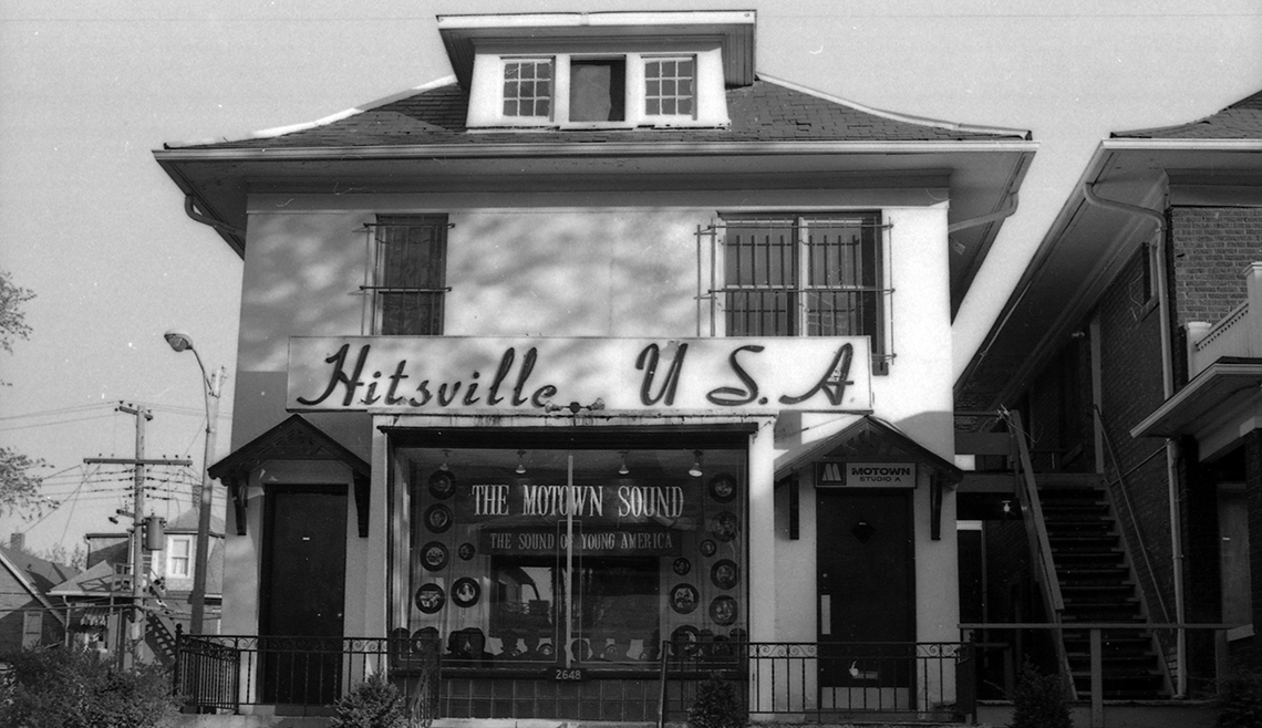 Black and white photos of Hitsville U.S.A. building