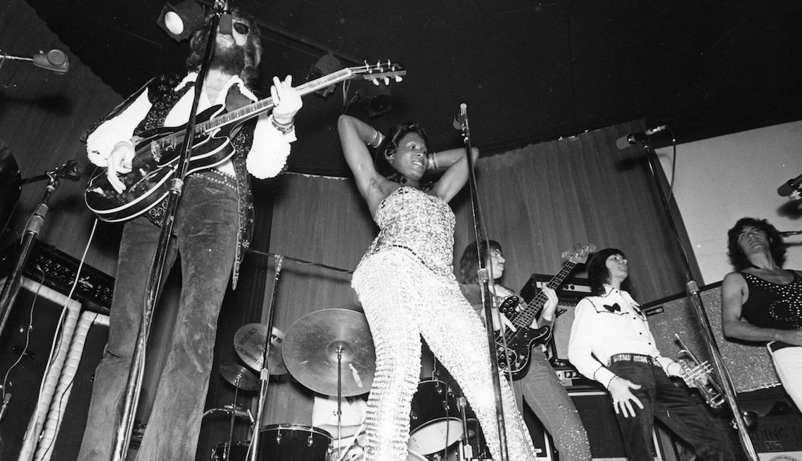 item 4 of Gallery image - Disco singer Sylvester aka Sylvester James performs onstage with his band at the Whisky A-Go-Go nightclub in November 1972 in Los Angeles, California. 