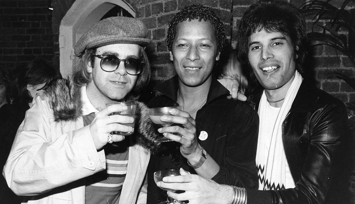 item 7 of Gallery image - Elton John with theater star Peter Straker and Freddie Mercury on October 31st, 1977.