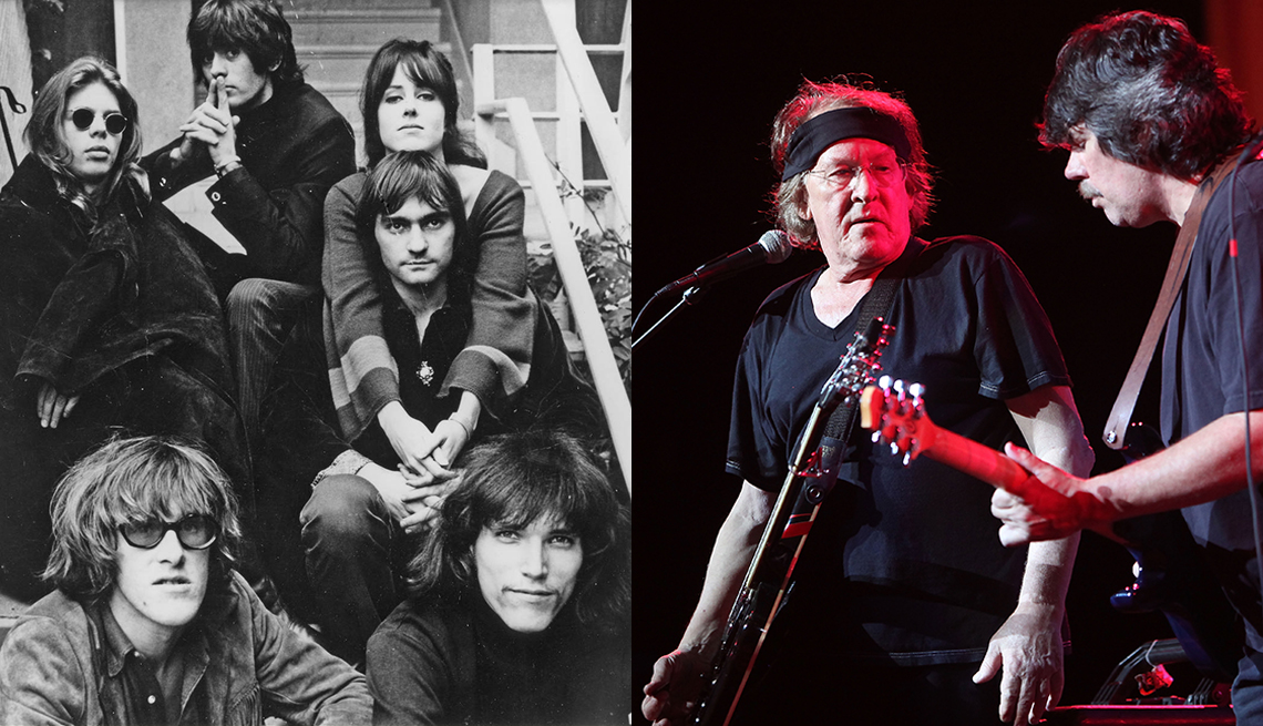 Jefferson Airplane in 1968; Paul Kantner and Slick Aguilar in 2009 at the Woodstock 40th anniversary concert