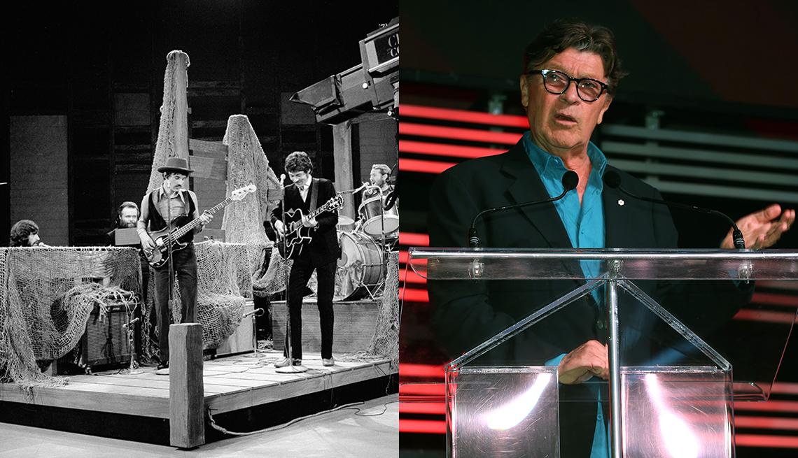 The Band perform on the Ed Sullivan show in November 1969; Robbie Robertson in 2019