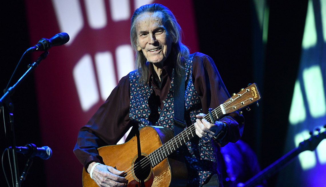 Gordon Lightfoot holds his guitar as he performs at the Saban Theatre in Beverly Hills California