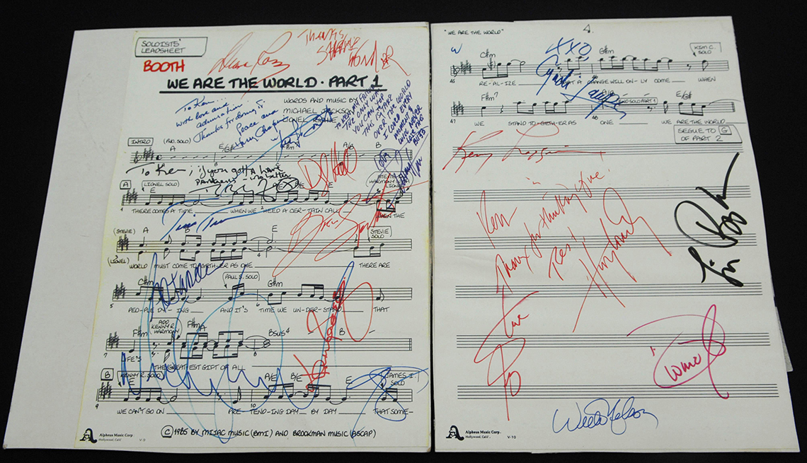 A soloist booth song sheet used for the 1985 recording of We are the World
