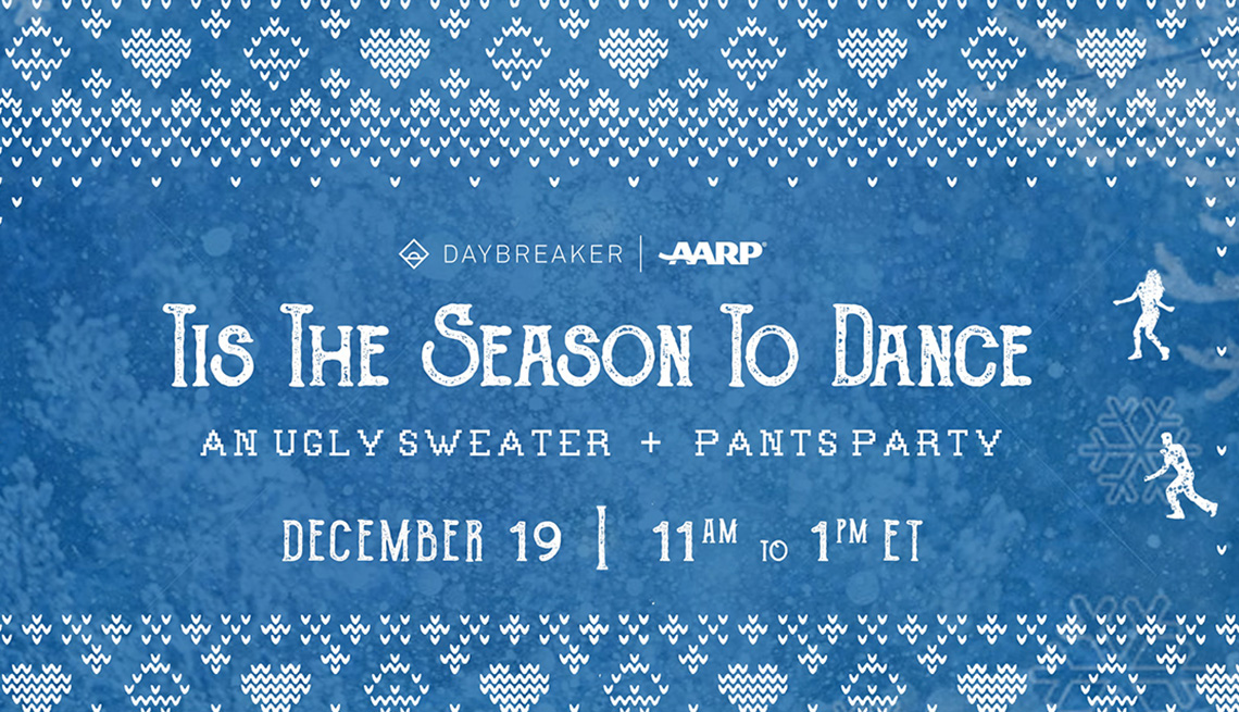 Un gráfico para la fiesta Tis the Season to Dance: An Ugly Sweater and Pants Party.