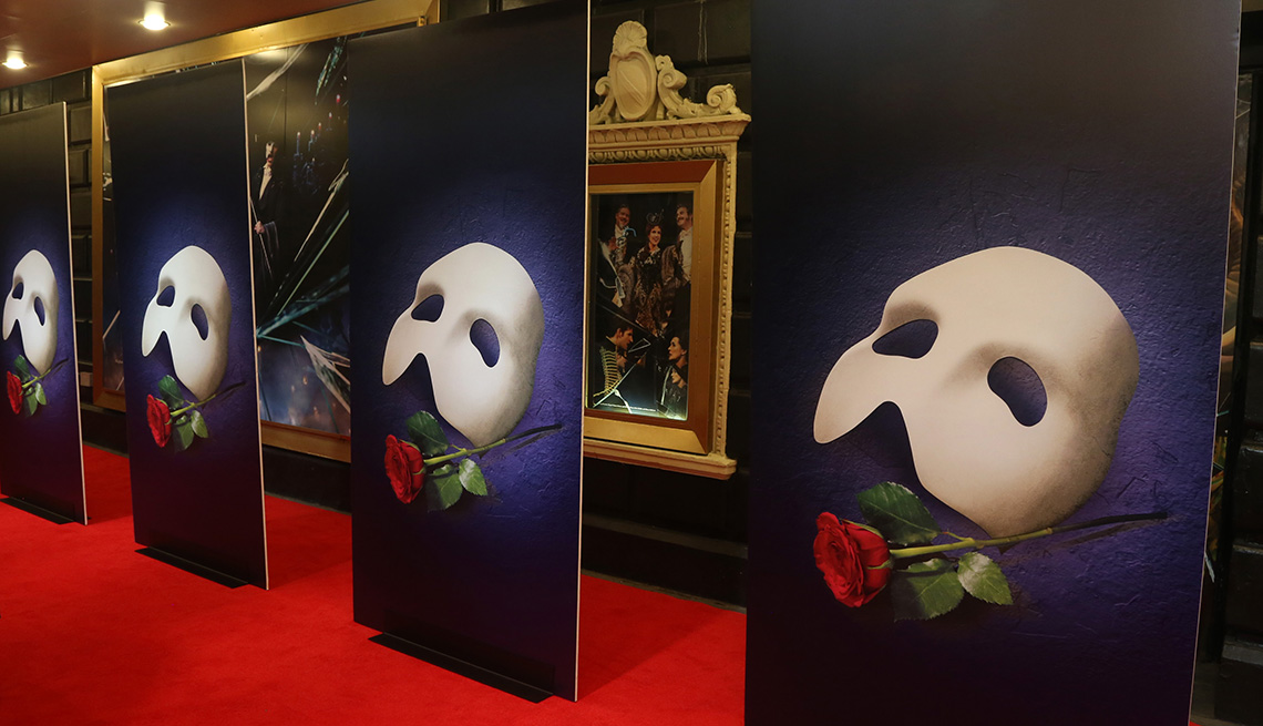 Signage for the Phantom of the Opera on Broadway at the Majestic Theater