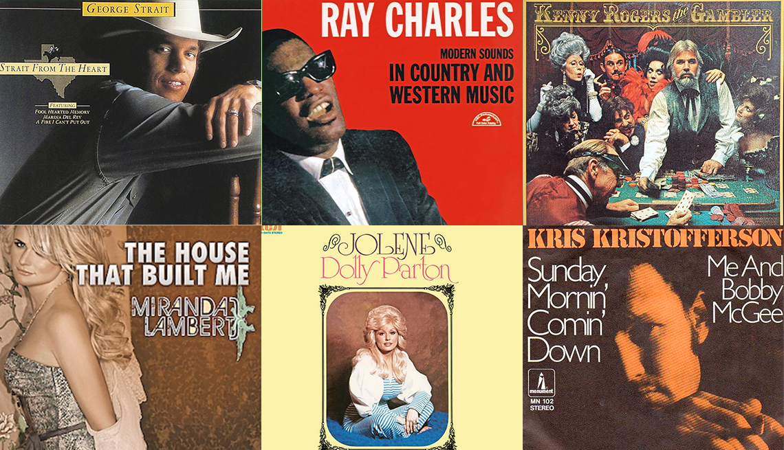six classic country music song album covers by george strait ray charles kenny rogers miranda lambert dolly parton and kris kristofferson
