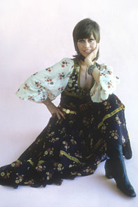 Jane Fonda wearing floral dress, 1975