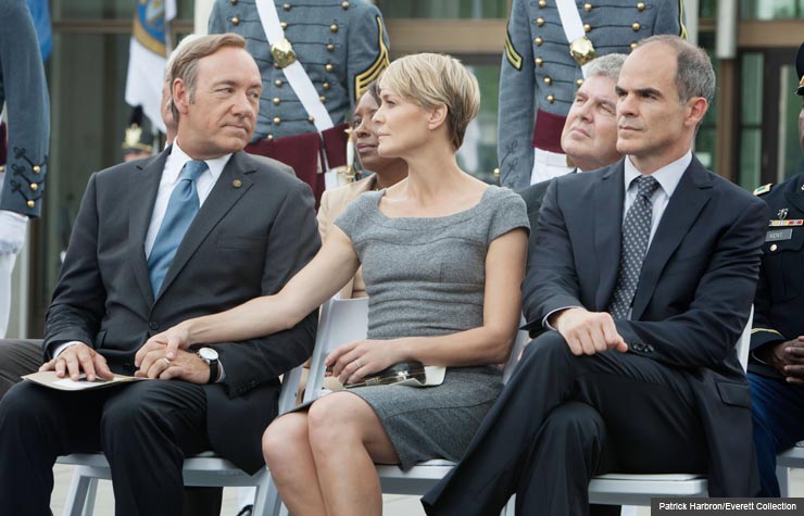 Robin Wright, Kevin Spacey and Michael Kelly in House of Cards. (Patrick Harbron/Everett Collection)