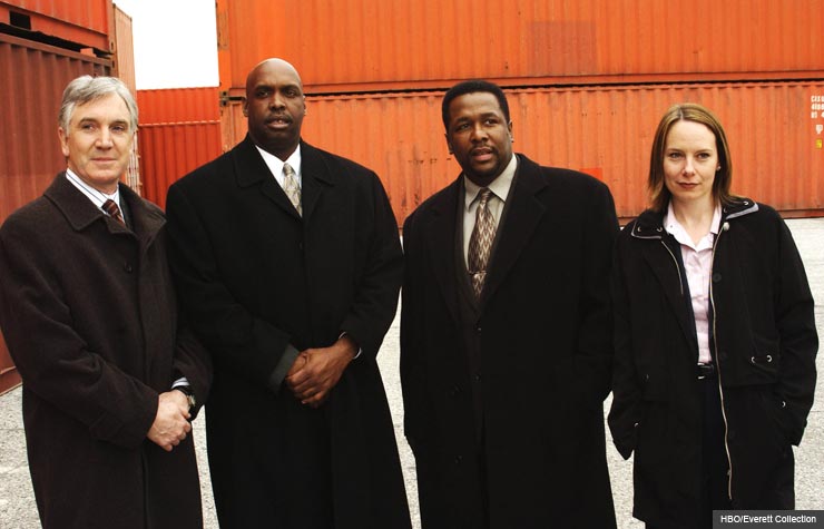 Robert F. Colesberry, Darryl Massey, Wendell Pierce, and Amy Ryan in The Wire. (HBO/Everett Collection)