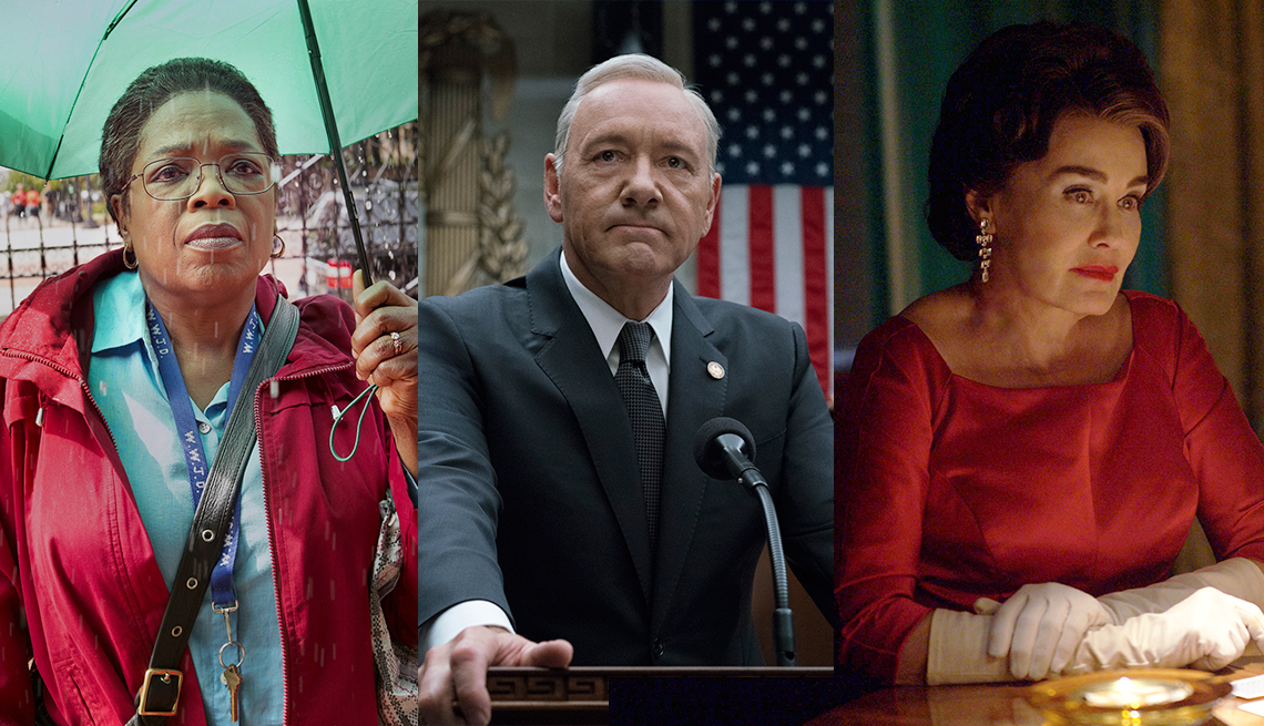 Left to right: Oprah Winfrey in 'The Immortal Life of Henrietta Lacks', Kevin Spacey in 'House of Cards' and Jessica Lange in 'Feud'