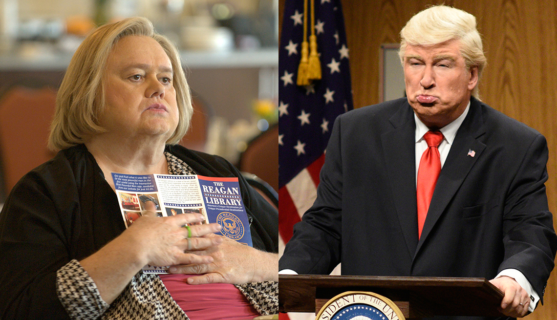 Louie Anderson in Baskets, and Alec Baldwin on Saturday Night Live