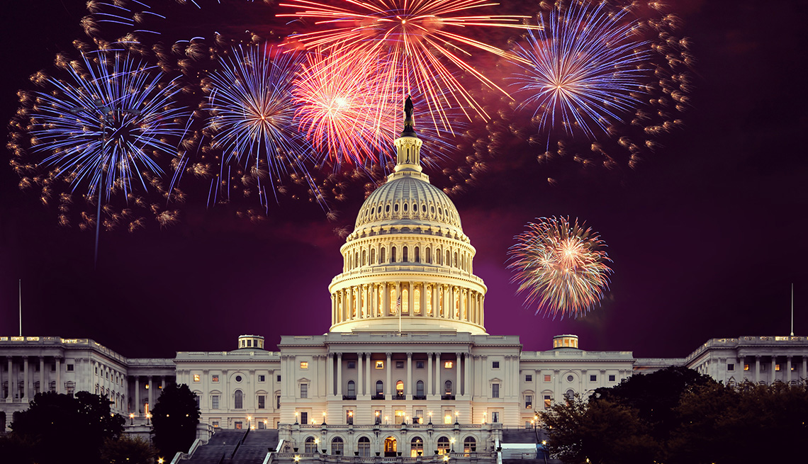 Fireworks light up the sky over the U.S. Capitol. 