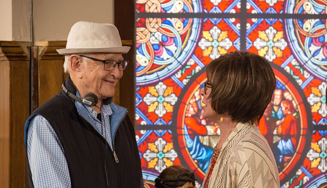 Norman Lear and Rita Moreno on the set of the Netflix series "One Day at a Time"