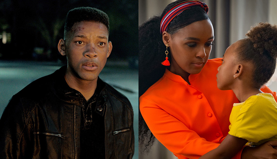 Will Smith in the film Gemini Man and Janelle Monae and London Boyce in Antebellum