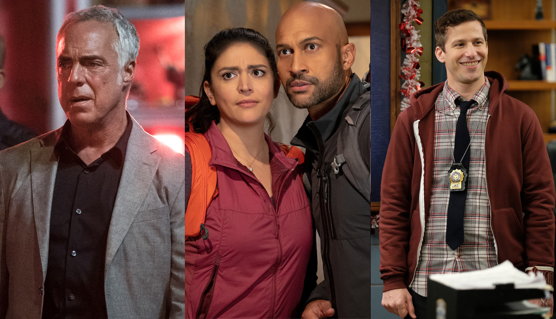 titus welliver as bosch cecily strong and keegan michael key in schmigadoon and andy samberg in brooklyn nine nine