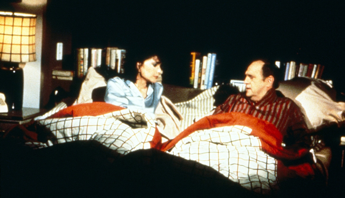 Suzanne Pleshette and Bob Newhart in bed together in a scene from the series finale of Newhart