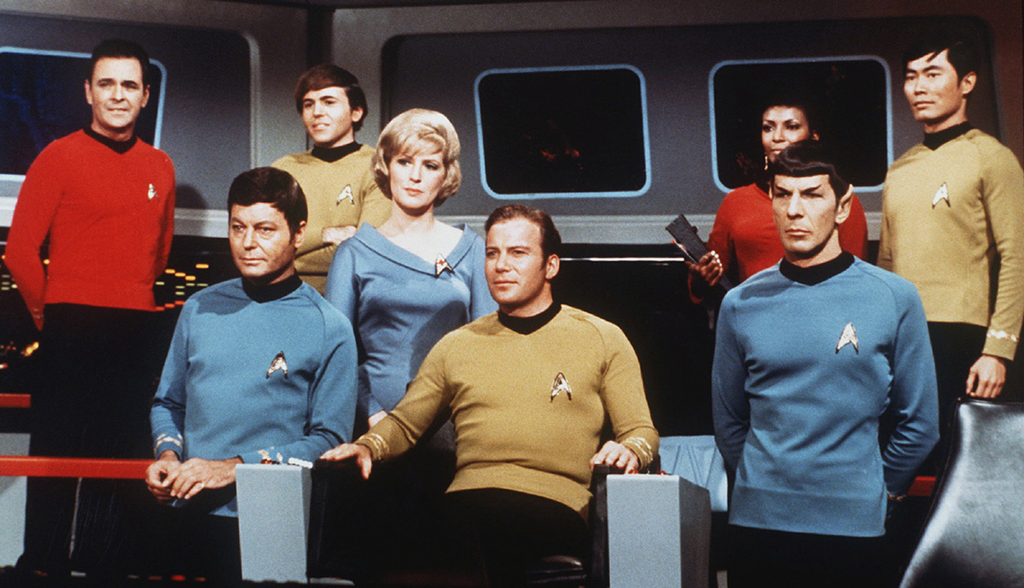 The cast on the set of Star Trek The Original Series