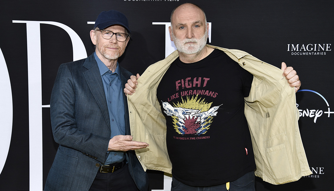 Ron Howard and Jose Andres at the premiere of We Feed People at the SVA Theatre in New York