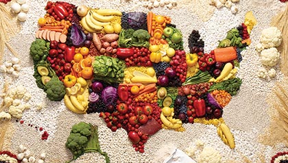 Un mapa de Estados Unidos de frutas y verduras - la nueva dieta americana