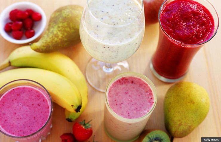 Assorted fruit smoothies, New Years Resolutions Recipes