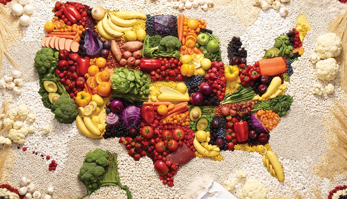 Map Of The United States Made Out Of Foods, New American Diet