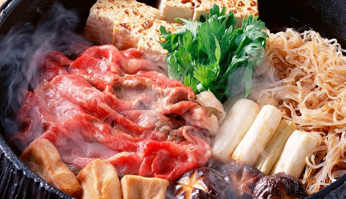 Traditional Japanese Hot Pot Dish Called Sukiyaki, Noodles, Tofu, Mushrooms, Beef, AARP Food And Recipes, Authentic Asian Dishes