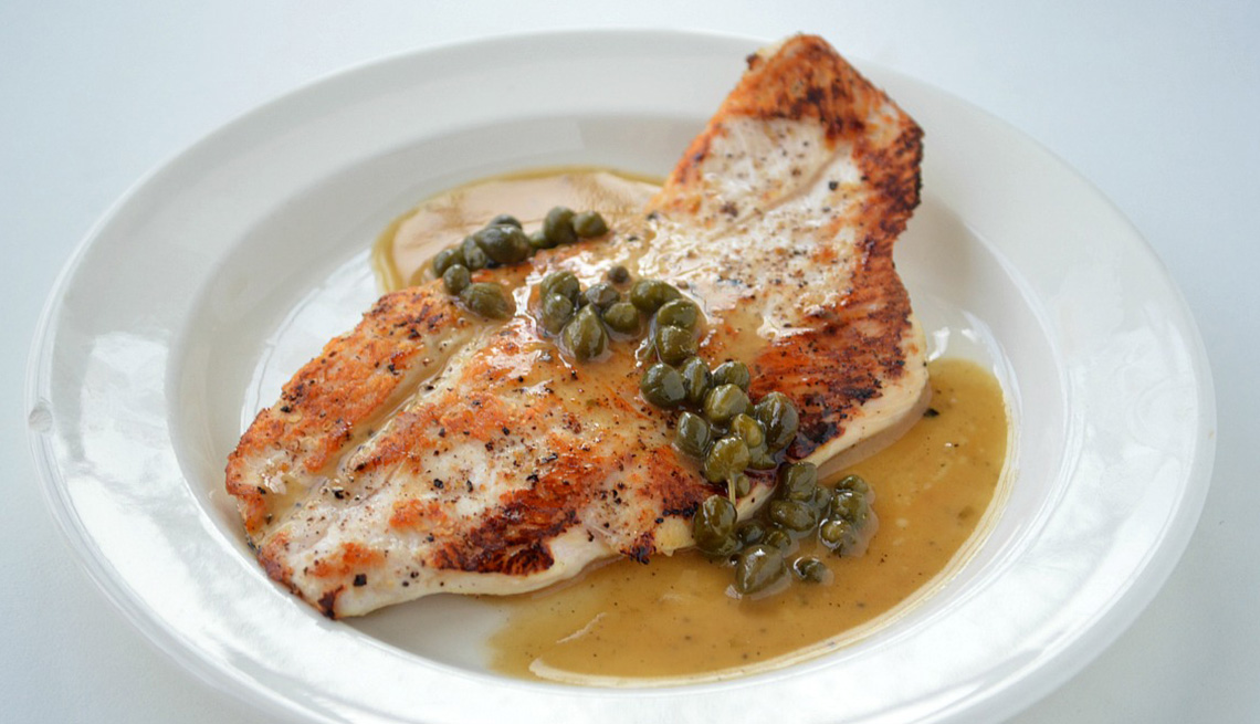 Chicken Topped With Caper Lemon Sauce, AARP Food And Recipes, Eight Healthy Chicken Recipes